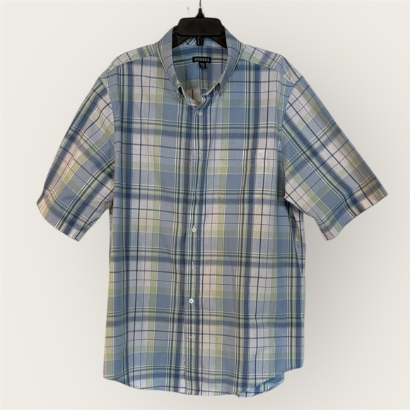 George Other - George Men's Casual Blue and Green Plaid Shirt